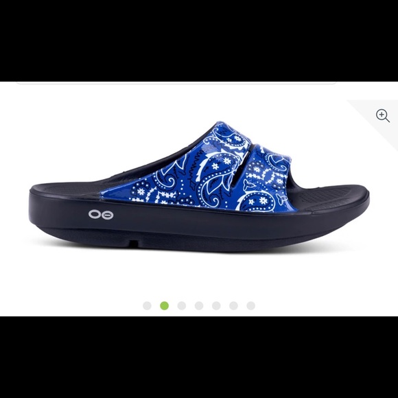 OOFOS | Shoes | Oofos Blue Bandana Luxe Slide W9 M7 | Poshmark